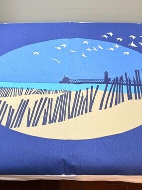 Rare Extra Large Marushka Unframed Canvas Pier Lighthouse Scene Lake Michigan